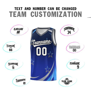 Custom Navy Royal Gradient Star Graffiti Pattern Sports Uniform Basketball Jersey