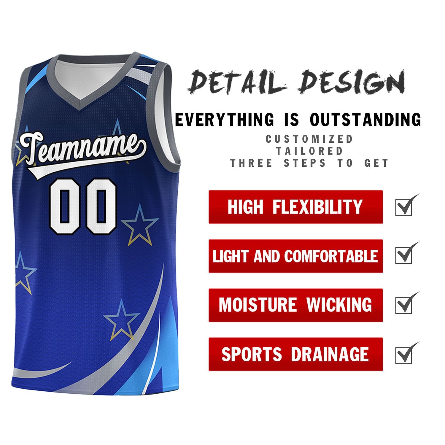 Custom Navy Royal Gradient Star Graffiti Pattern Sports Uniform Basketball Jersey