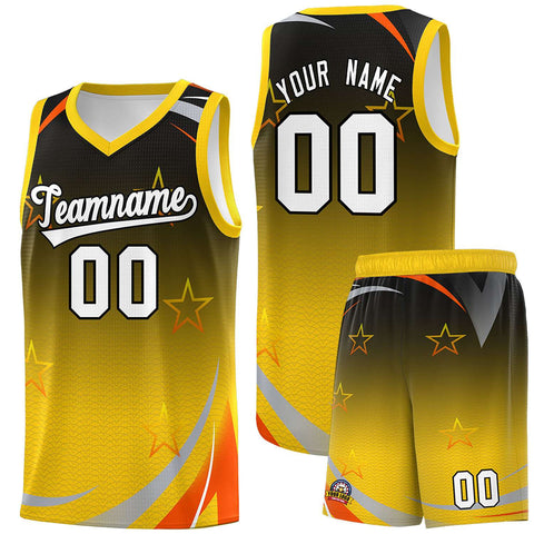 Custom Black Gold Gradient Star Graffiti Pattern Sports Uniform Basketball Jersey