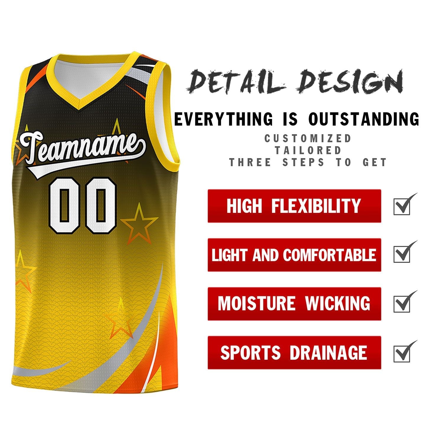 Custom Black Gold Gradient Star Graffiti Pattern Sports Uniform Basketball Jersey