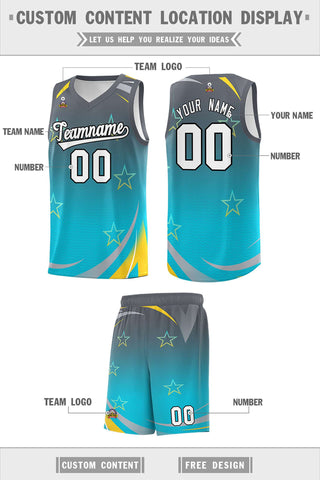 Custom Gray Sky Blue Gradient Star Graffiti Pattern Sports Uniform Basketball Jersey