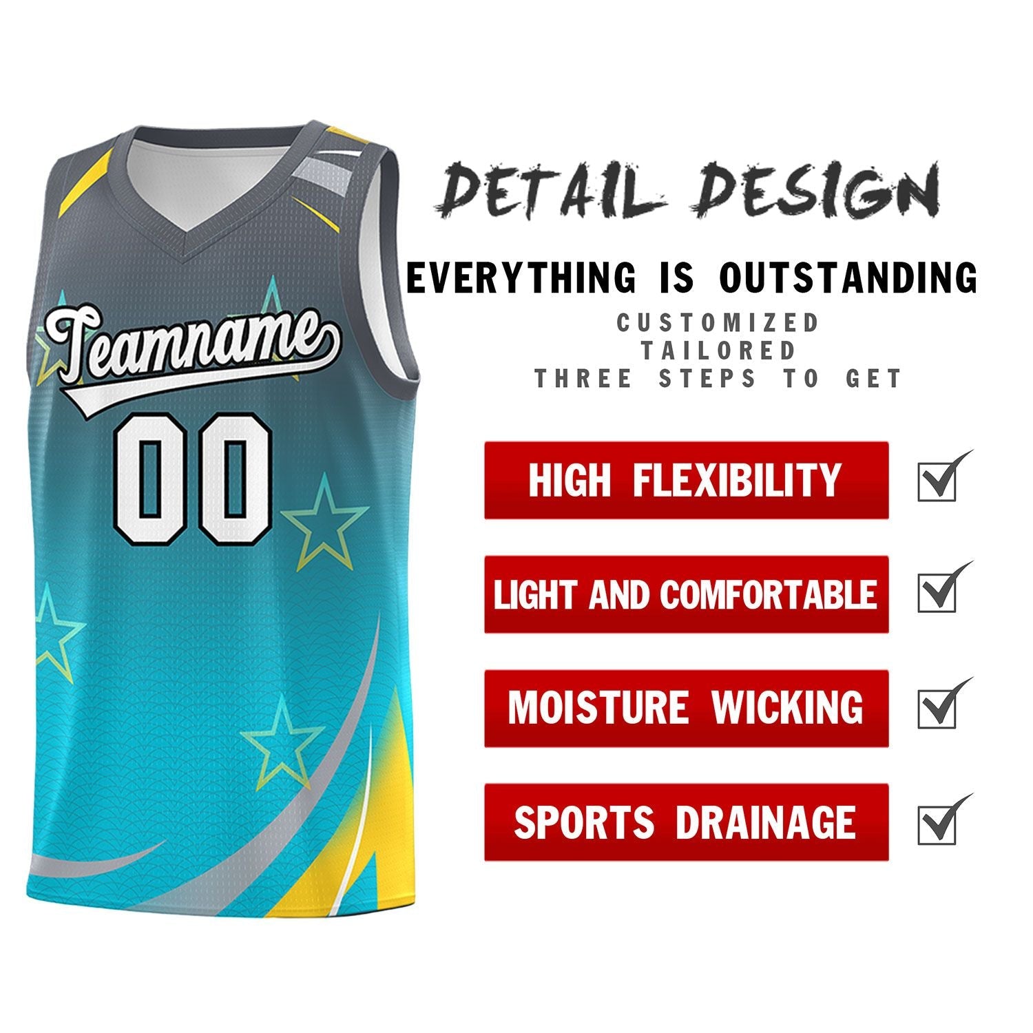 Custom Gray Sky Blue Gradient Star Graffiti Pattern Sports Uniform Basketball Jersey