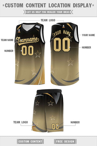 Custom Black Khaki Gradient Star Graffiti Pattern Sports Uniform Basketball Jersey