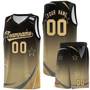 Custom Black Khaki Gradient Star Graffiti Pattern Sports Uniform Basketball Jersey