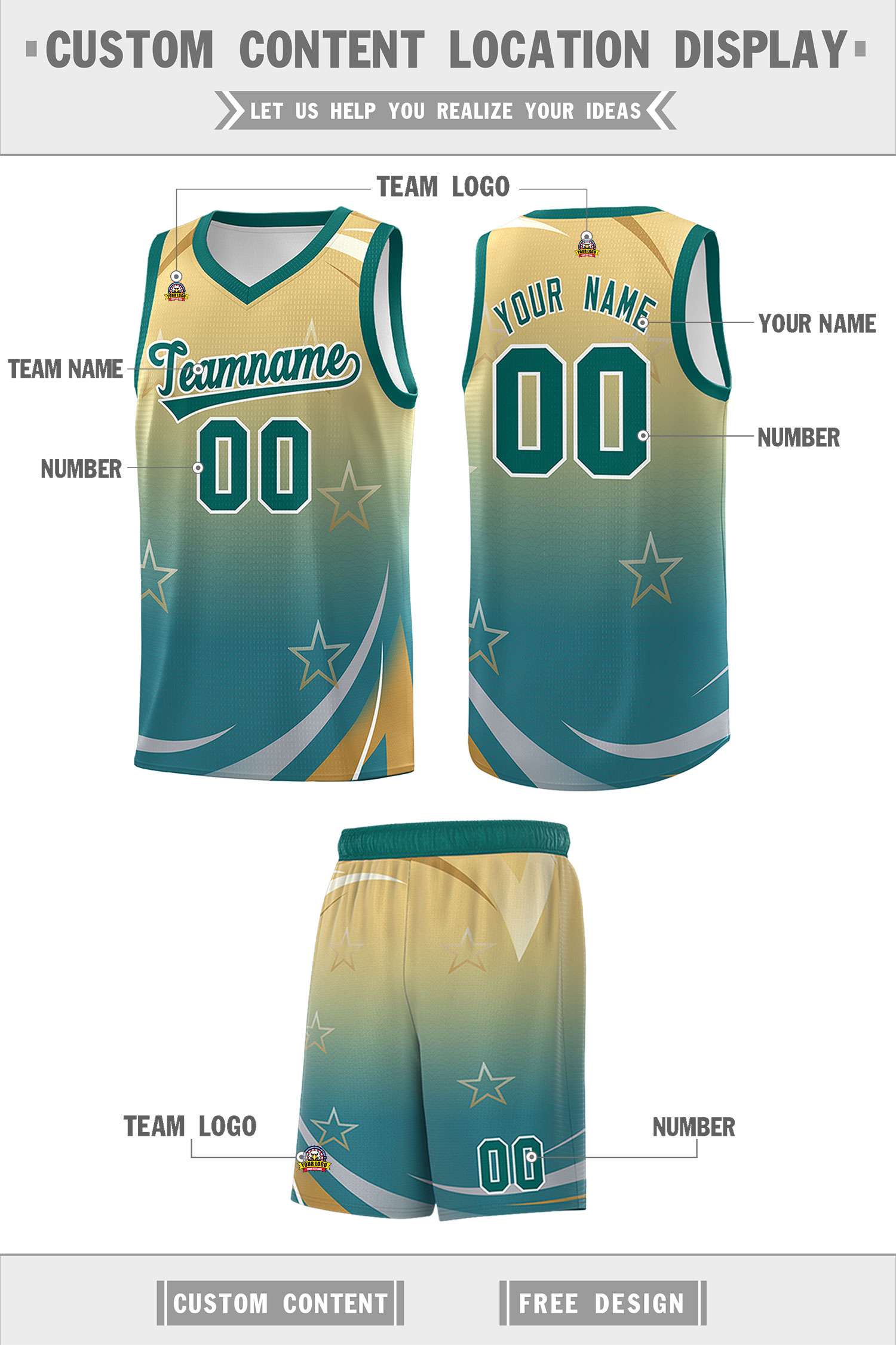 Custom Khaki Aqua Gradient Star Graffiti Pattern Sports Uniform Basketball Jersey