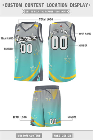 Custom Light Gray Aqua Gradient Star Graffiti Pattern Sports Uniform Basketball Jersey