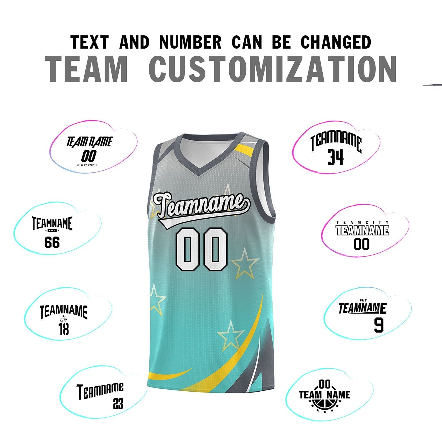 Custom Light Gray Aqua Gradient Star Graffiti Pattern Sports Uniform Basketball Jersey