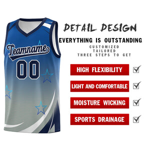 Custom Royal Light Gray Gradient Star Graffiti Pattern Sports Uniform Basketball Jersey