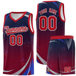 Custom Navy Crimson Gradient Star Graffiti Pattern Sports Uniform Basketball Jersey