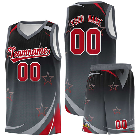 Custom Black Dark Gray Gradient Star Graffiti Pattern Sports Uniform Basketball Jersey