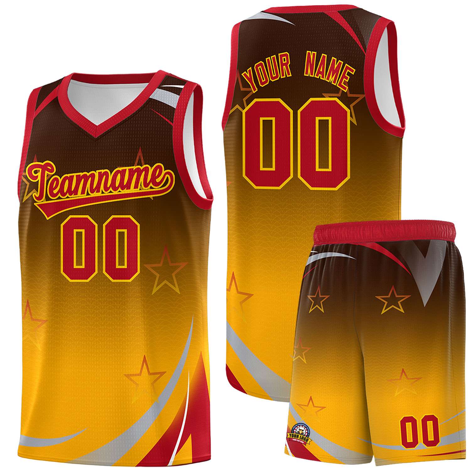 Custom Brown Yellow Gradient Star Graffiti Pattern Sports Uniform Basketball Jersey