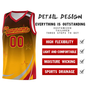 Custom Brown Yellow Gradient Star Graffiti Pattern Sports Uniform Basketball Jersey