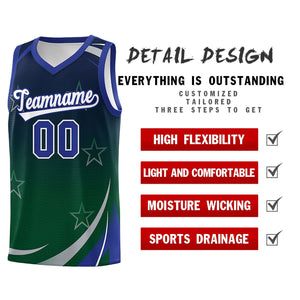 Custom Navy Green Gradient Star Graffiti Pattern Sports Uniform Basketball Jersey