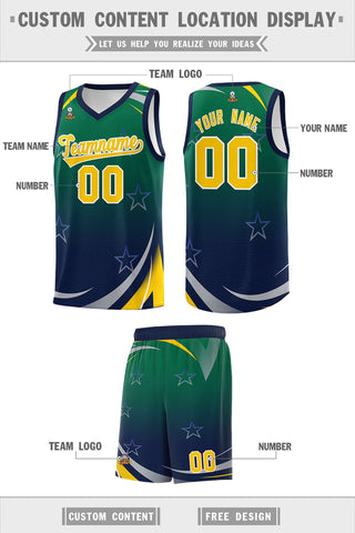 Custom Kelly Green Navy Gradient Star Graffiti Pattern Sports Uniform Basketball Jersey