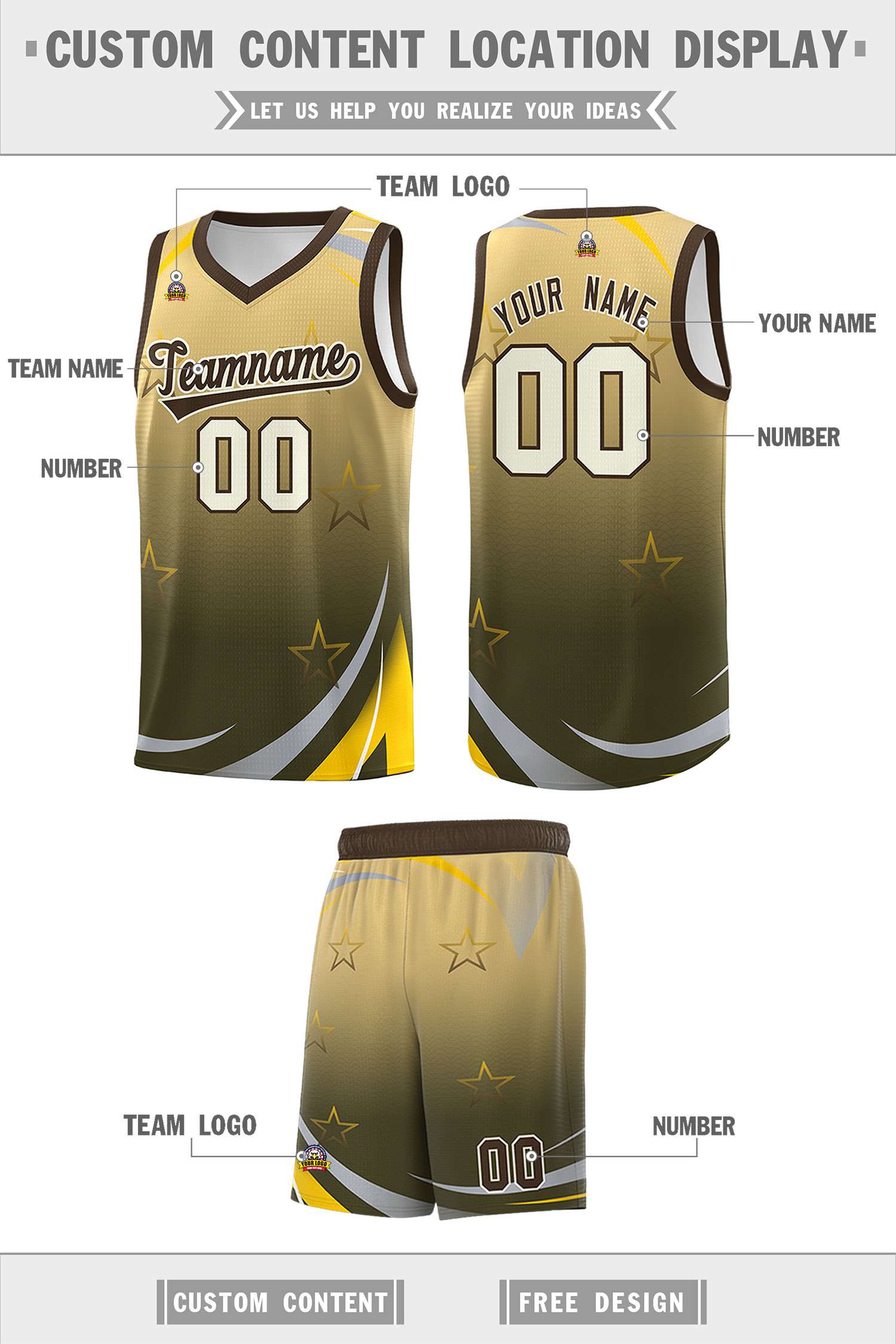 Custom Khaki Olive Gradient Star Graffiti Pattern Sports Uniform Basketball Jersey