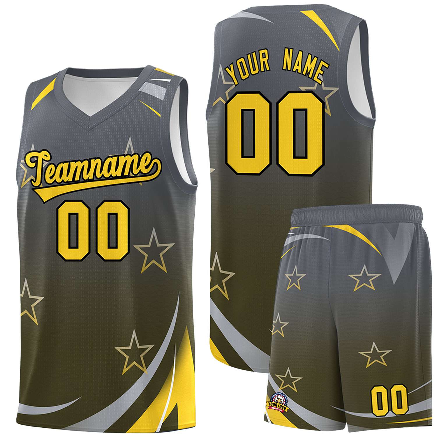 Custom Dark Gray Olive Gradient Star Graffiti Pattern Sports Uniform Basketball Jersey