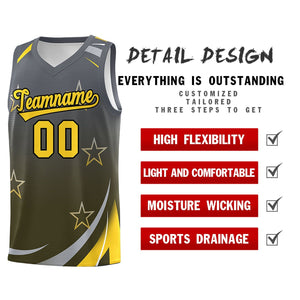 Custom Dark Gray Olive Gradient Star Graffiti Pattern Sports Uniform Basketball Jersey