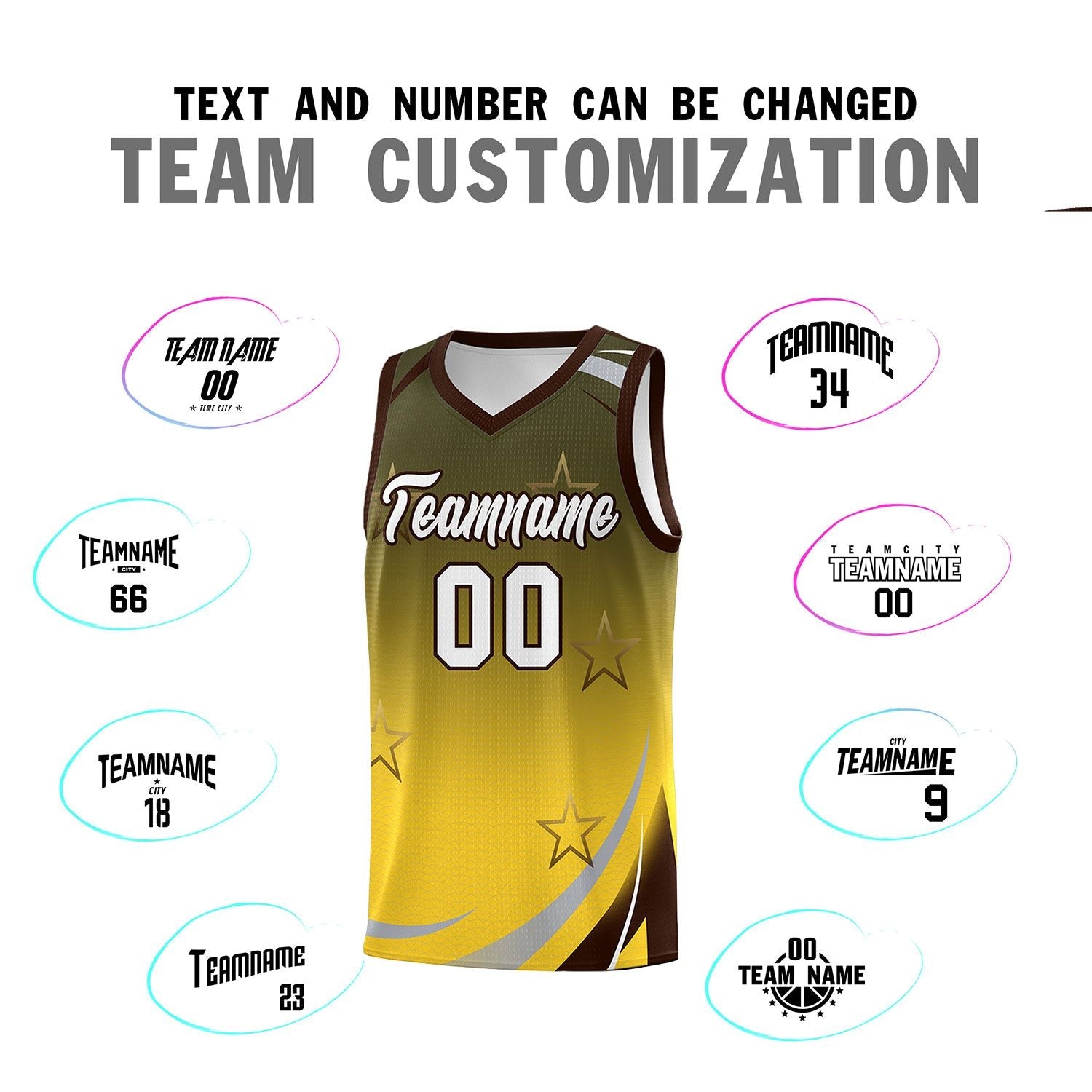 Custom Olive Gold Gradient Star Graffiti Pattern Sports Uniform Basketball Jersey