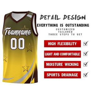 Custom Olive Gold Gradient Star Graffiti Pattern Sports Uniform Basketball Jersey