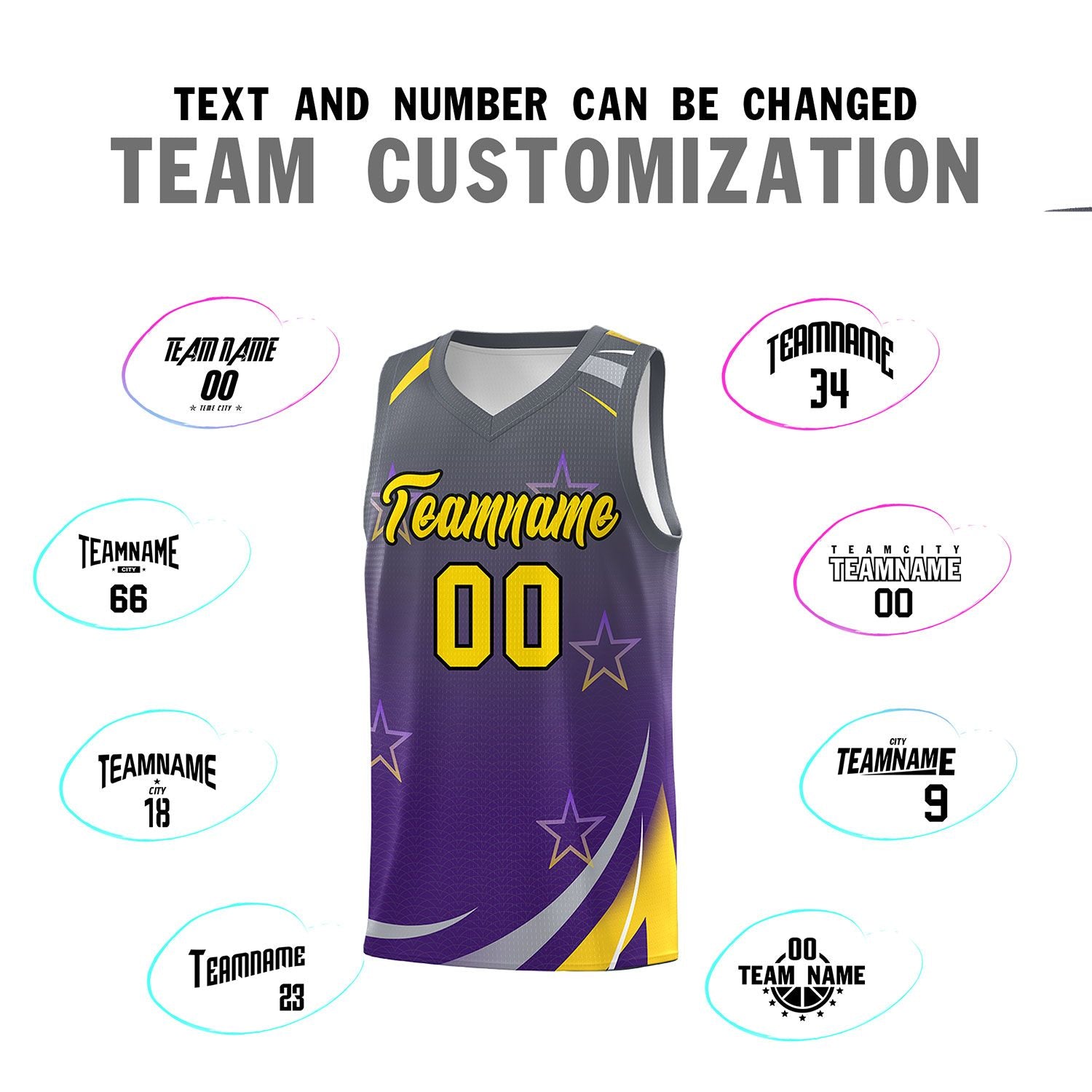 Custom Gray Purple Gradient Star Graffiti Pattern Sports Uniform Basketball Jersey