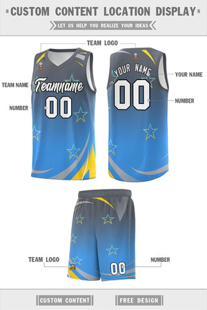 Custom Gray Powder Blue Gradient Star Graffiti Pattern Sports Uniform Basketball Jersey