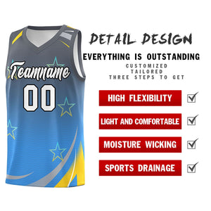 Custom Gray Powder Blue Gradient Star Graffiti Pattern Sports Uniform Basketball Jersey