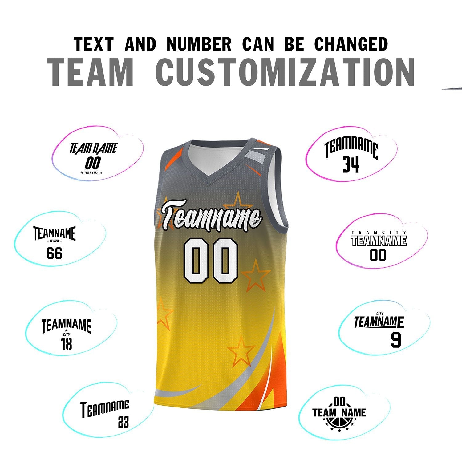 Custom Gray Gold Gradient Star Graffiti Pattern Sports Uniform Basketball Jersey