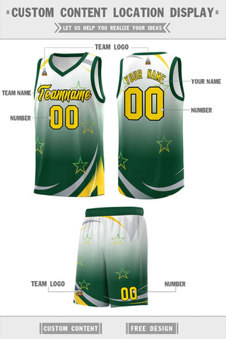 Custom White Green Gradient Star Graffiti Pattern Sports Uniform Basketball Jersey