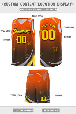 Custom Orange Black Gradient Star Graffiti Pattern Sports Uniform Basketball Jersey