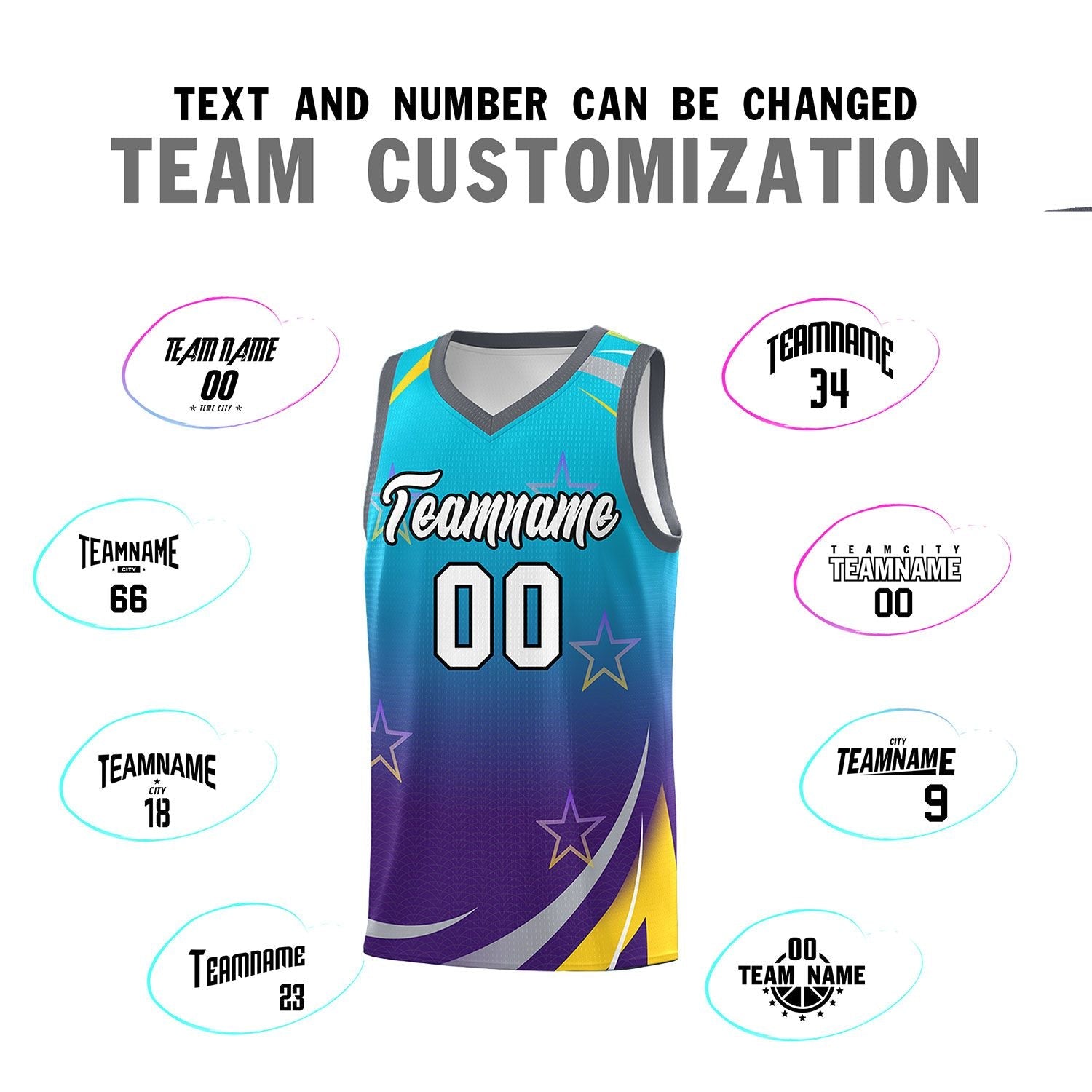 Custom Powder Blue Purple Gradient Star Graffiti Pattern Sports Uniform Basketball Jersey