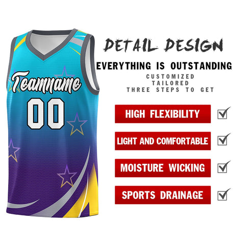 Custom Powder Blue Purple Gradient Star Graffiti Pattern Sports Uniform Basketball Jersey