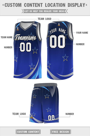 Custom Navy Royal Gradient Star Graffiti Pattern Sports Uniform Basketball Jersey