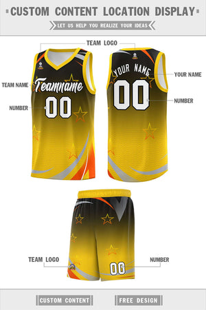 Custom Black Gold Gradient Star Graffiti Pattern Sports Uniform Basketball Jersey