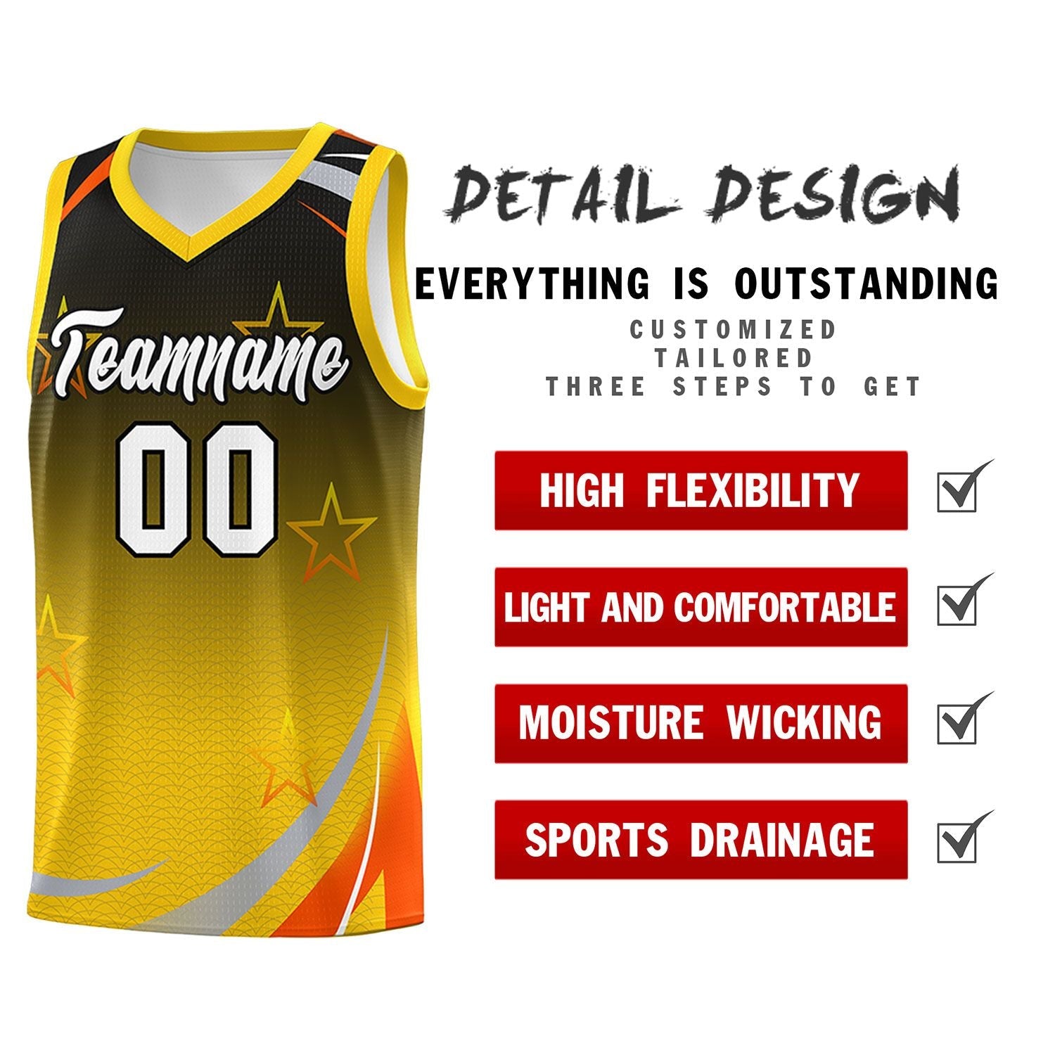 Custom Black Gold Gradient Star Graffiti Pattern Sports Uniform Basketball Jersey