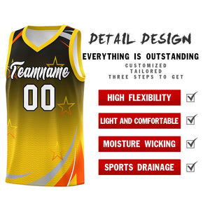 Custom Black Gold Gradient Star Graffiti Pattern Sports Uniform Basketball Jersey