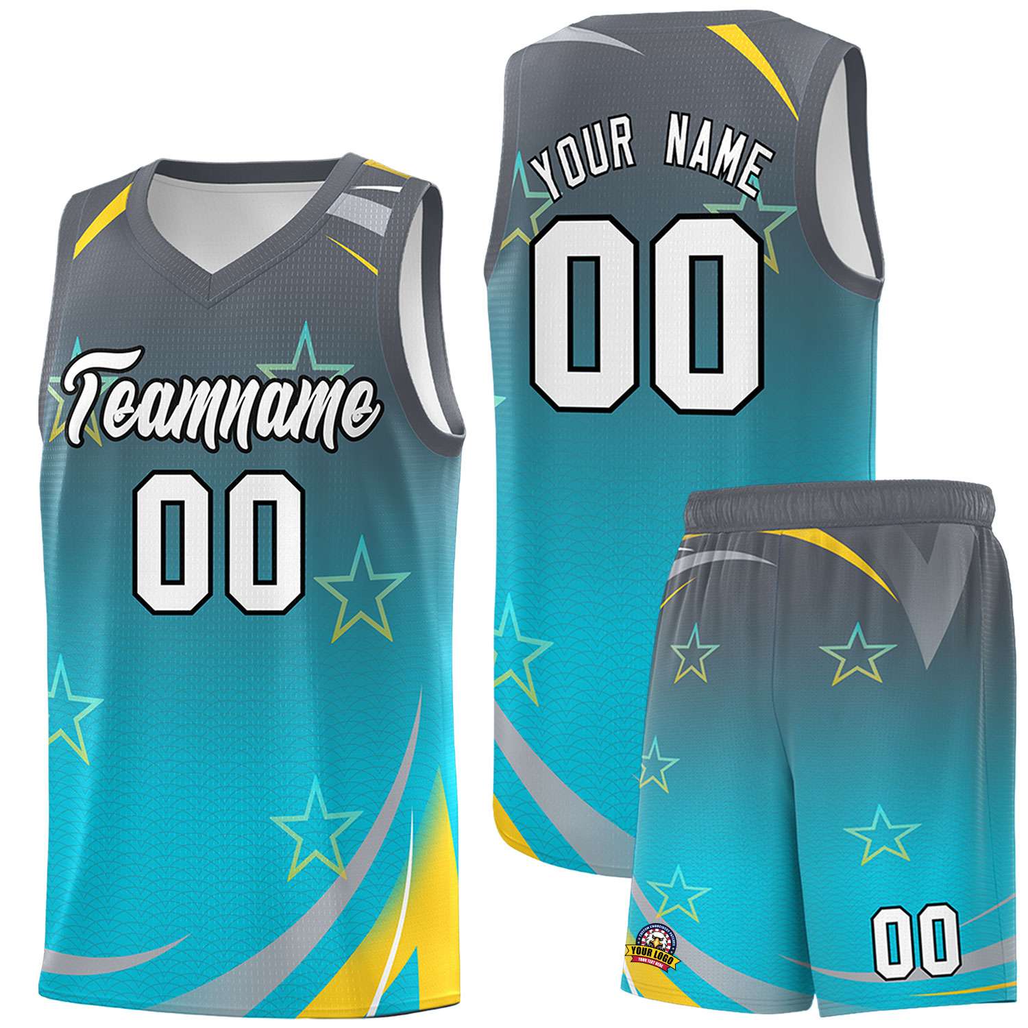 Custom Gray Sky Blue Gradient Star Graffiti Pattern Sports Uniform Basketball Jersey