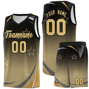 Custom Black Khaki Gradient Star Graffiti Pattern Sports Uniform Basketball Jersey