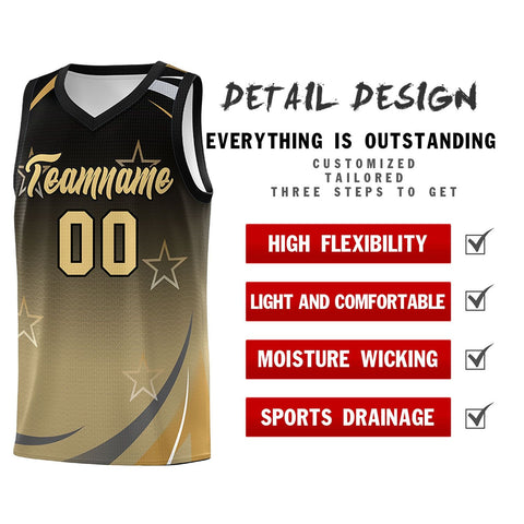 Custom Black Khaki Gradient Star Graffiti Pattern Sports Uniform Basketball Jersey