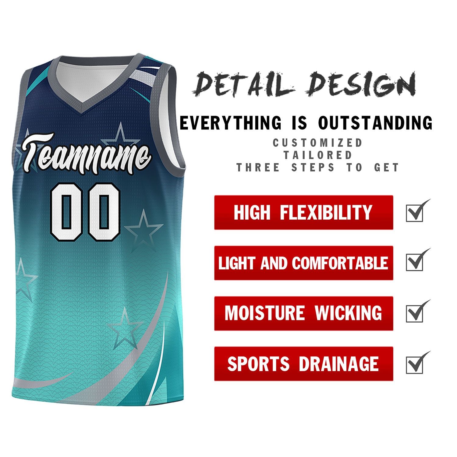 Custom Navy Aqua Gradient Star Graffiti Pattern Sports Uniform Basketball Jersey