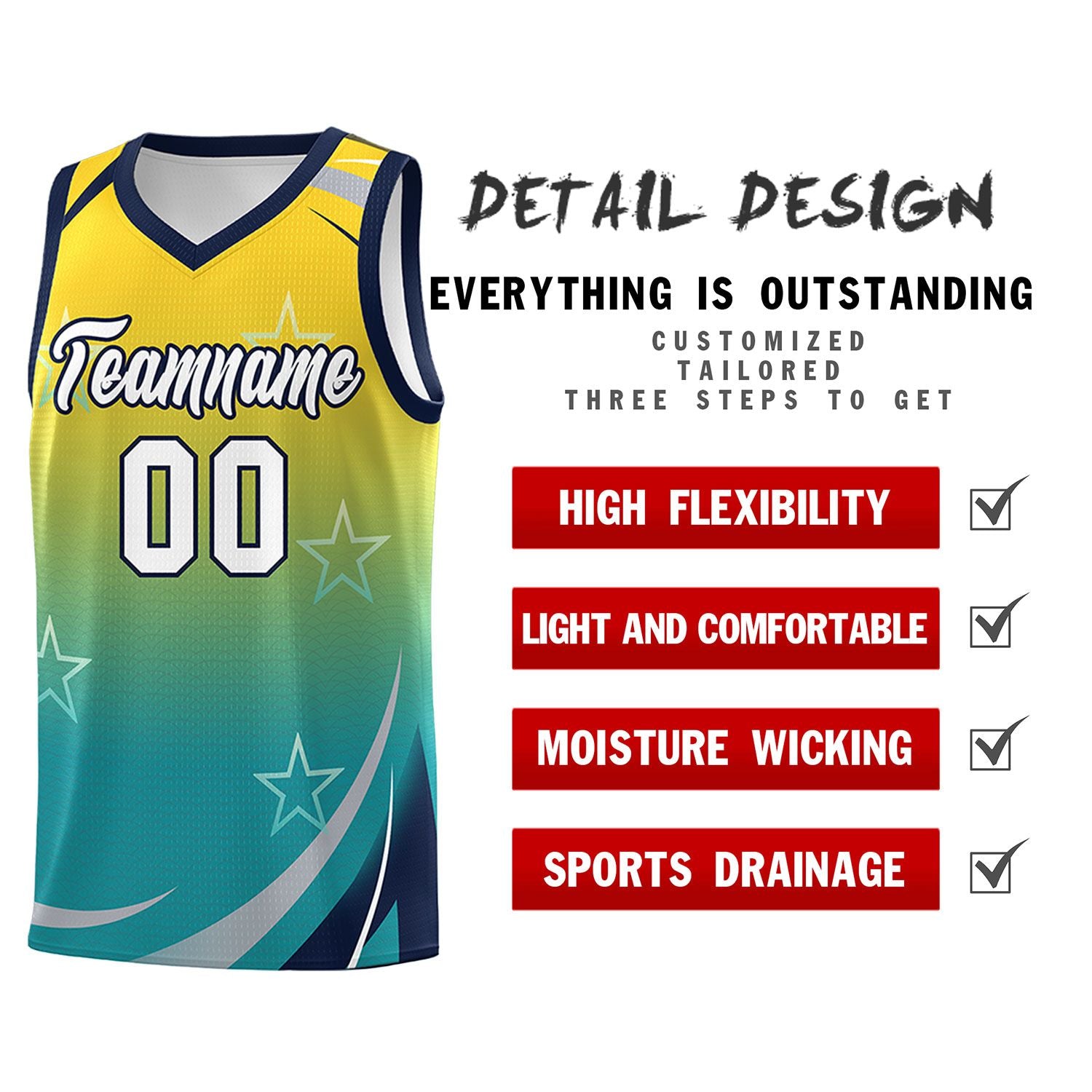 Custom Gold Aqua Gradient Star Graffiti Pattern Sports Uniform Basketball Jersey