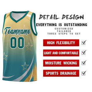 Custom Khaki Aqua Gradient Star Graffiti Pattern Sports Uniform Basketball Jersey