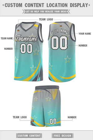 Custom Light Gray Aqua Gradient Star Graffiti Pattern Sports Uniform Basketball Jersey