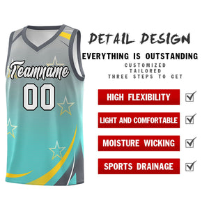 Custom Light Gray Aqua Gradient Star Graffiti Pattern Sports Uniform Basketball Jersey