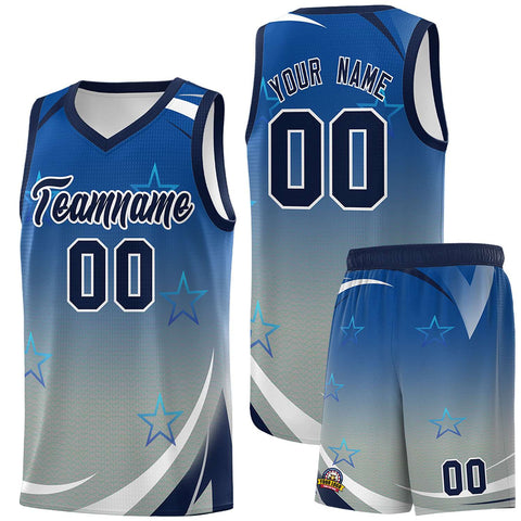 Custom Royal Light Gray Gradient Star Graffiti Pattern Sports Uniform Basketball Jersey