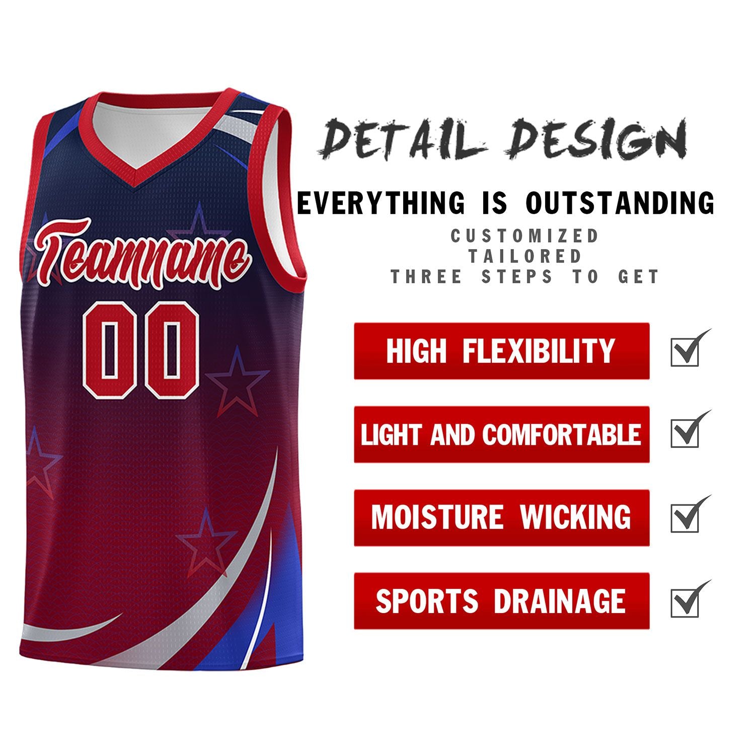 Custom Navy Crimson Gradient Star Graffiti Pattern Sports Uniform Basketball Jersey