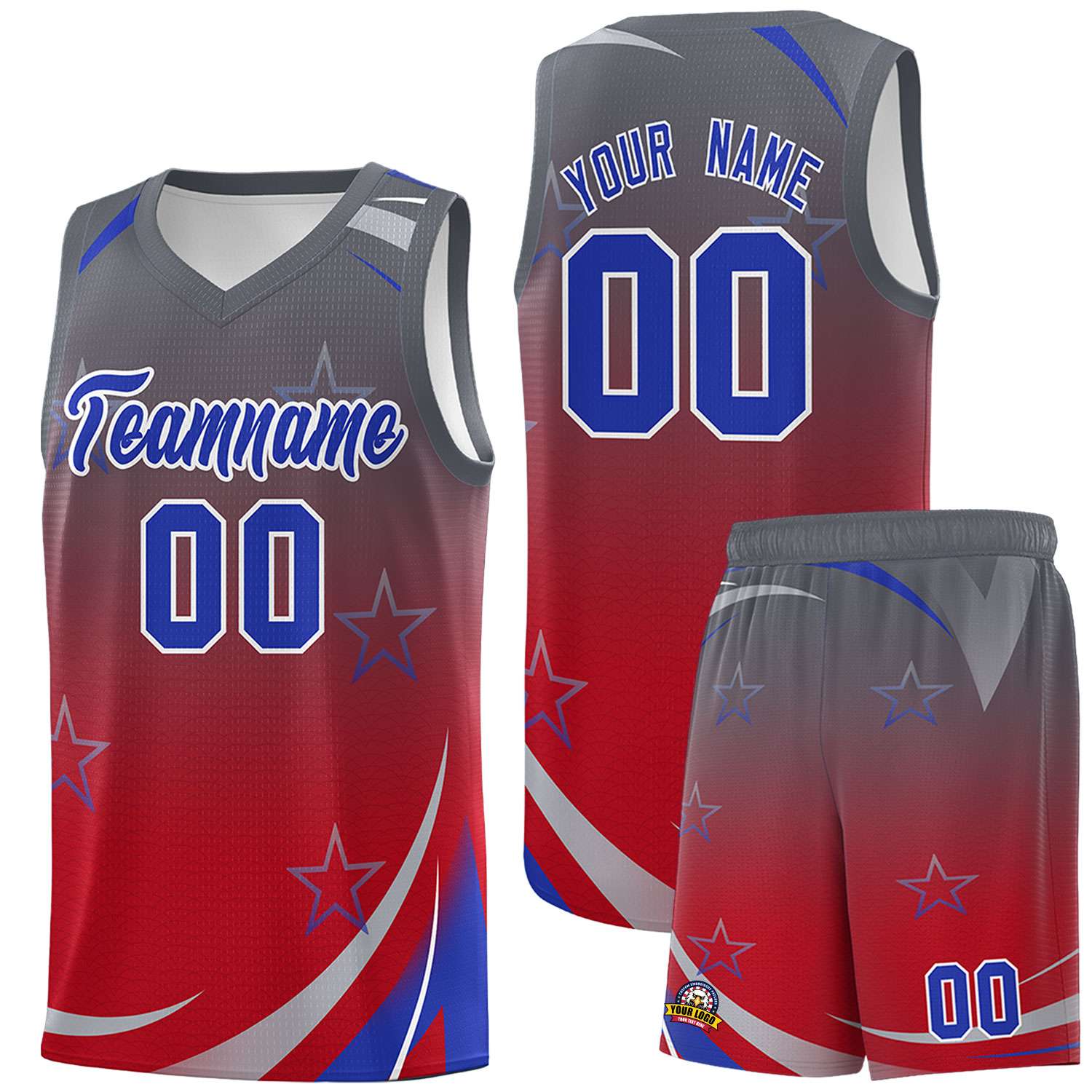 Custom Dark Gray Red Gradient Star Graffiti Pattern Sports Uniform Basketball Jersey