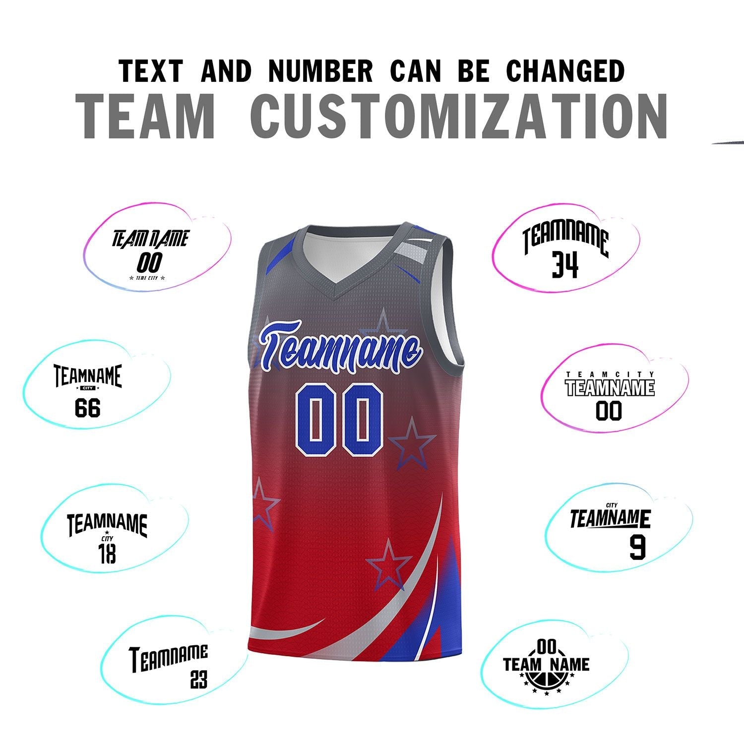 Custom Dark Gray Red Gradient Star Graffiti Pattern Sports Uniform Basketball Jersey