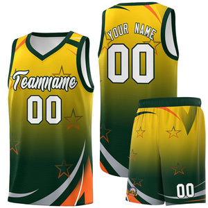 Custom Gold Green Gradient Star Graffiti Pattern Sports Uniform Basketball Jersey