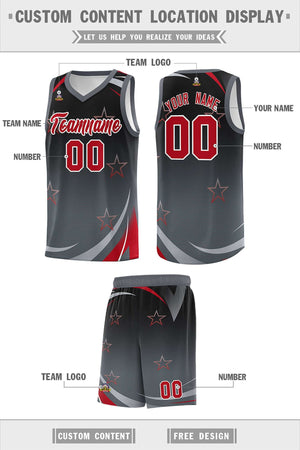 Custom Black Dark Gray Gradient Star Graffiti Pattern Sports Uniform Basketball Jersey