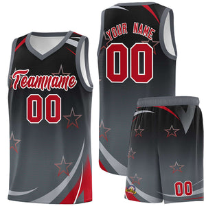 Custom Black Dark Gray Gradient Star Graffiti Pattern Sports Uniform Basketball Jersey